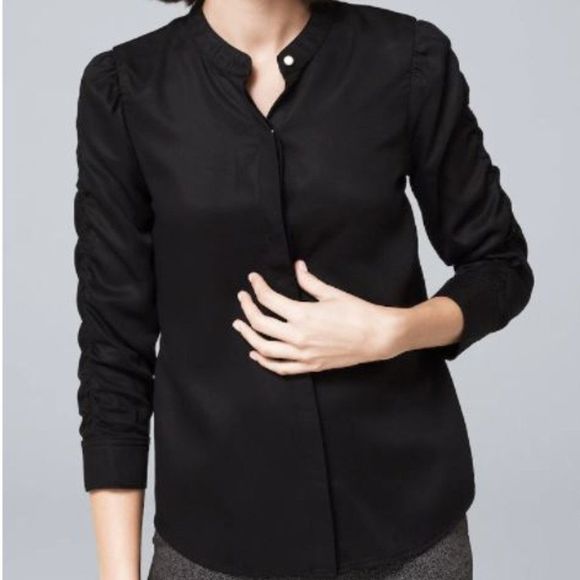 WHITE HOUSE BLACK MARKET Ruched Sleeve Denim Shirt Size Small - Picture 2 of 11